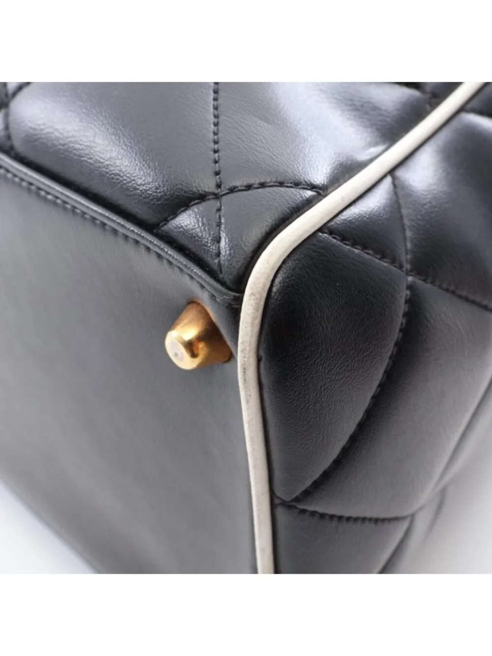 Chanel Boston Bag Quilted Logo Black Leather